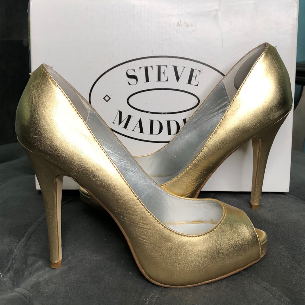 Gold Steve Madden Peep Toe Heels Stiletto